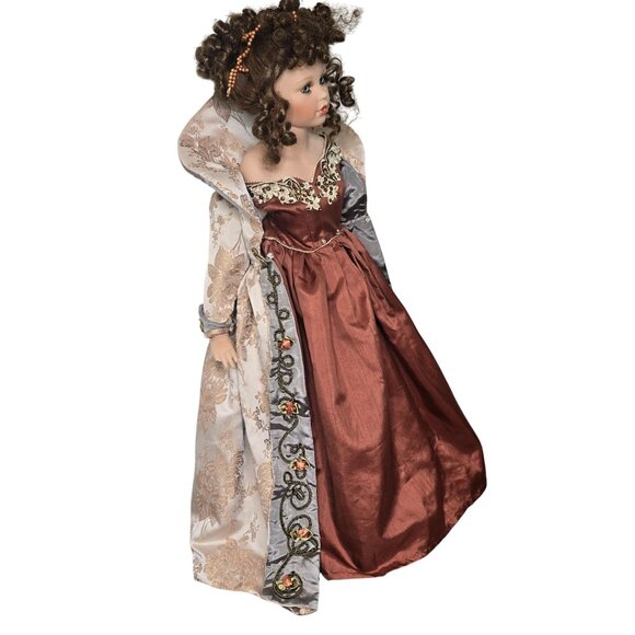 William Tung Porcelain Victorian Doll With Ornate Gown & Detailed Embroidery 32" - Picture 5 of 8